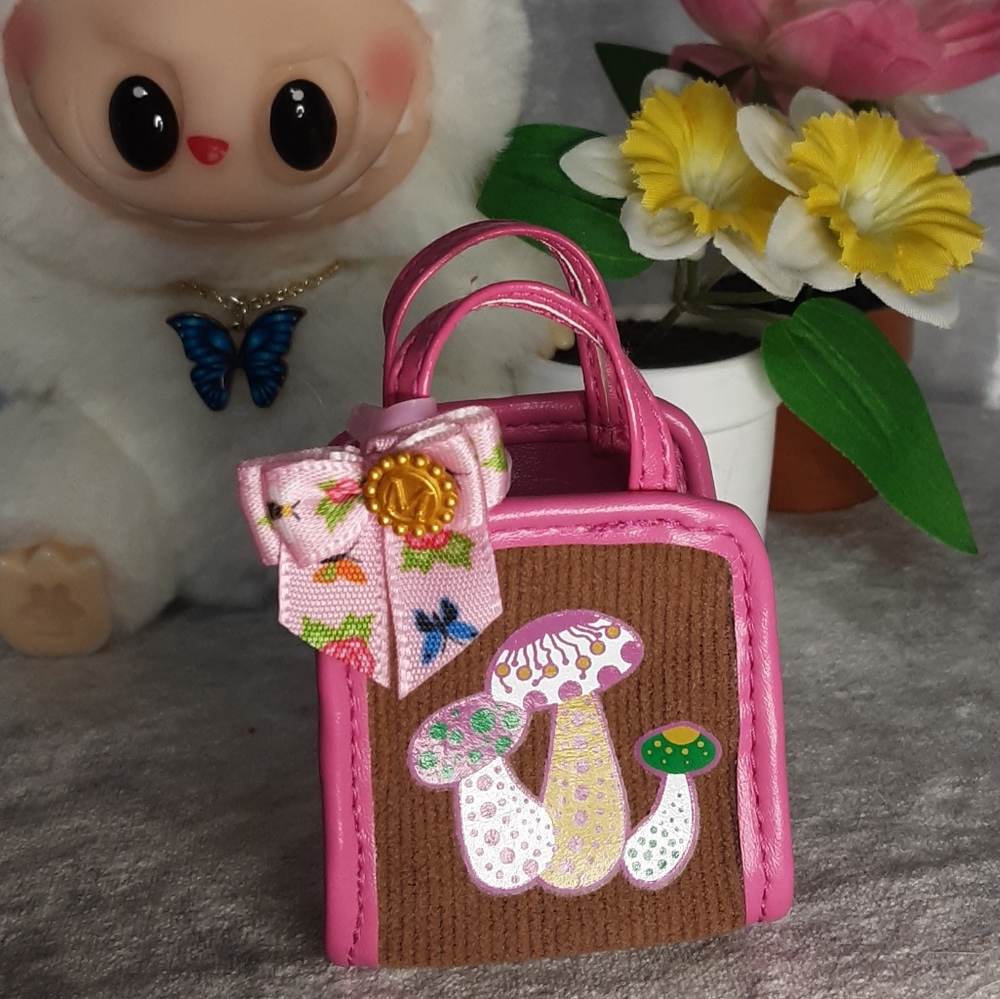 Doll Size Tote Bag With Detachable Bow Pink Brown - Picture 5 of 6